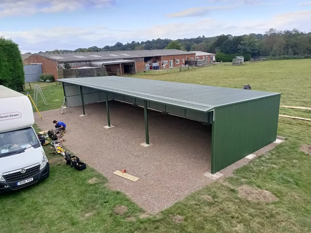 Steel car port and lean-to structure installation in Yorkshire by YourClad